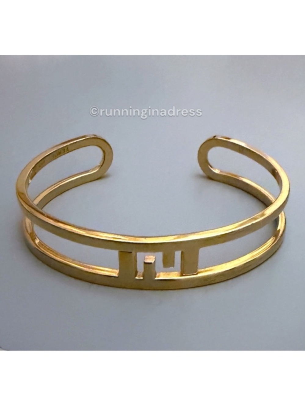 Fendi O'Lock Gold Cuff Bracelet Size M FF Logo Bangle